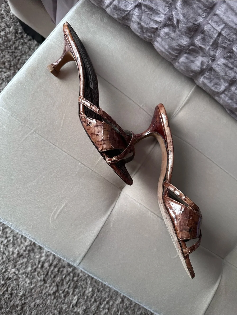 Manolo Blahnik Copper Brown Leather Slide Mules - Picture 2 of 4